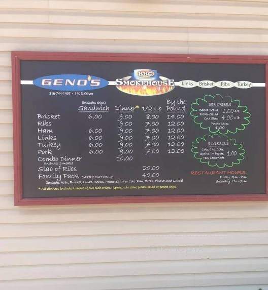 Geno's Bar-B-Q - Wichita, KS menu_pic