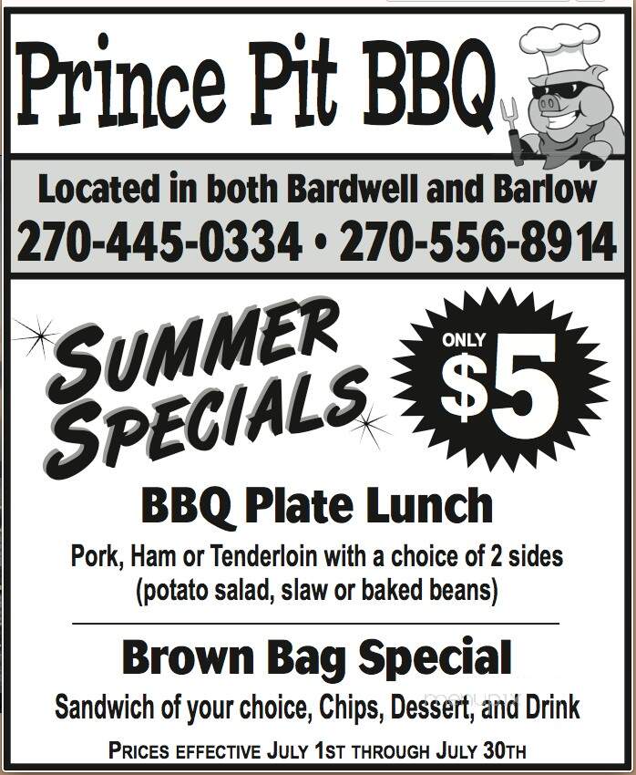 Prince BBQ - Bardwell, KY menu_pic