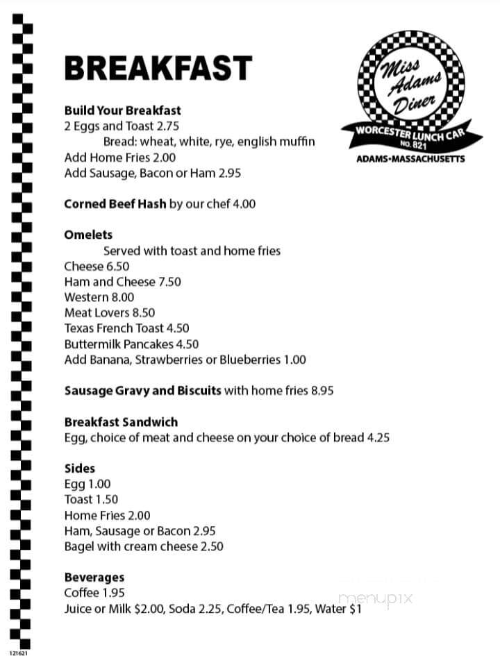 Miss Adams Diner - Adams, MA menu_pic