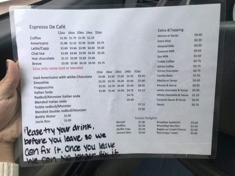 Espresso De Cafe - Fallon, NV menu_pic