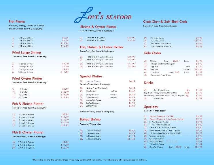 Love Seafood - Mobile, AL menu_pic