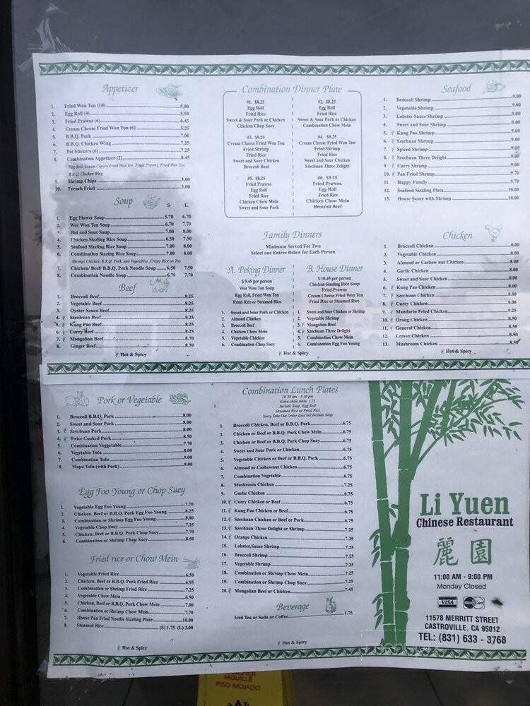 Li Yuen Chinese Restaurant - Castroville, CA menu_pic