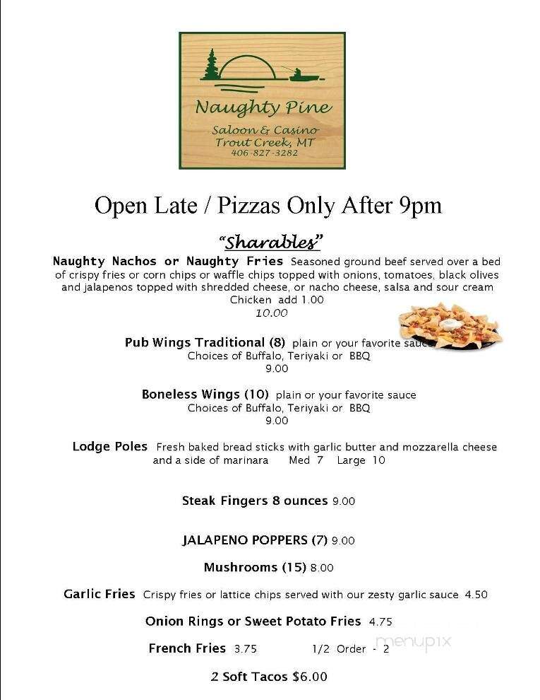 Naughty Pine Saloon - Trout Creek, MT menu_pic