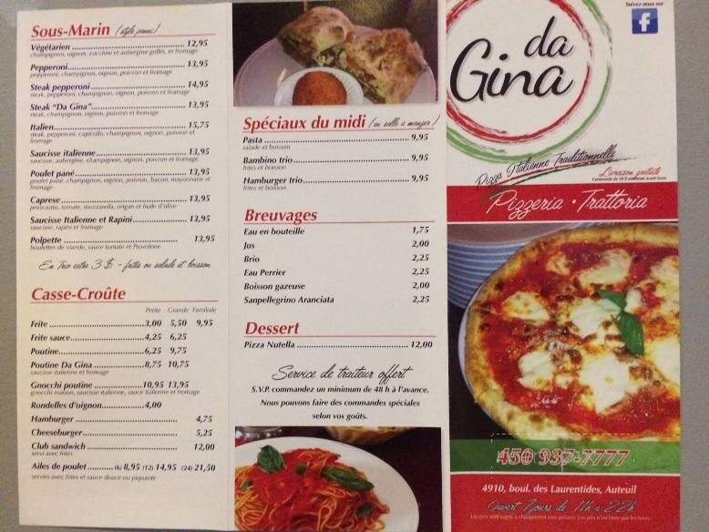 Trattoria Da Gina - Laval, QC menu_pic