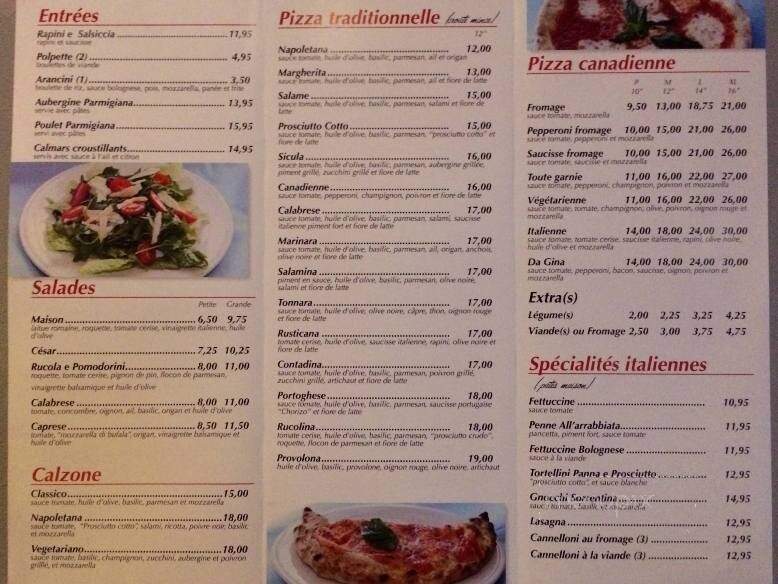 Trattoria Da Gina - Laval, QC menu_pic