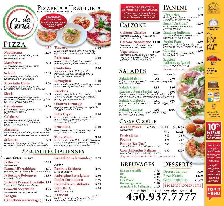 Trattoria Da Gina - Laval, QC menu_pic