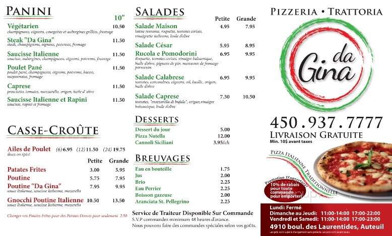 Trattoria Da Gina - Laval, QC menu_pic