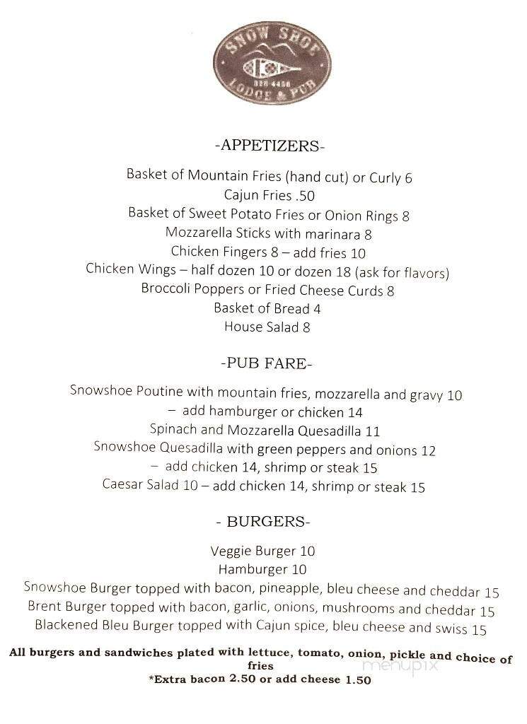 Snow Shoe Lodge & Pub - Montgomery Center, VT menu_pic