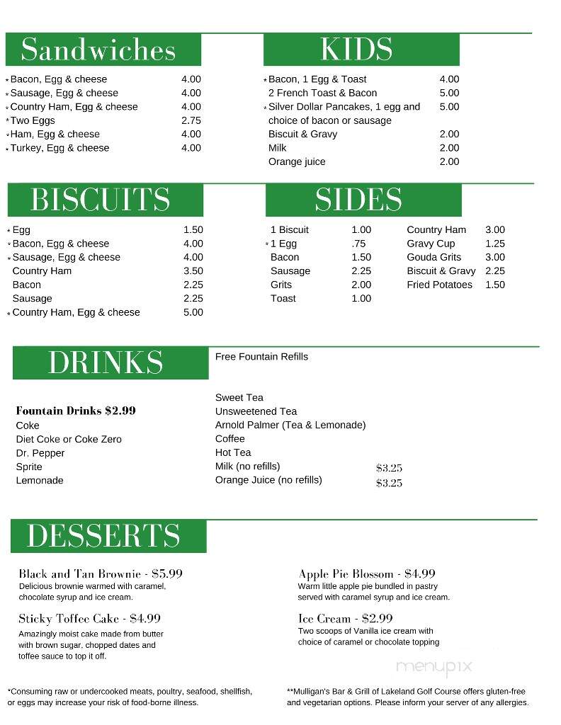 Mulligan's Bar & Grill - Baneberry, TN menu_pic