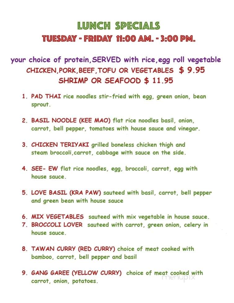Thai Thai - Hanford, CA menu_pic