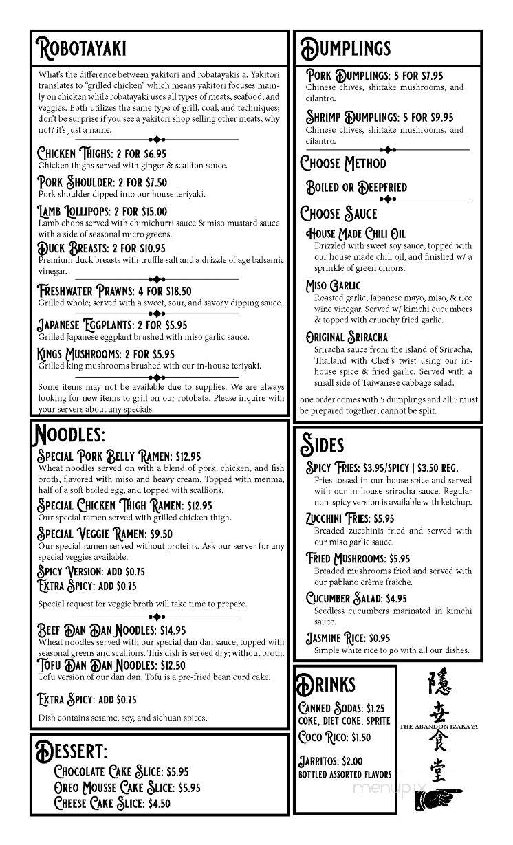 The Abandon Izakaya - Seminole, FL menu_pic