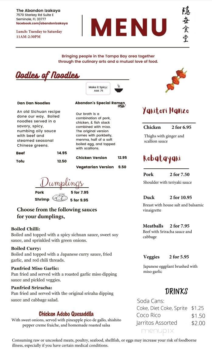 The Abandon Izakaya - Seminole, FL menu_pic