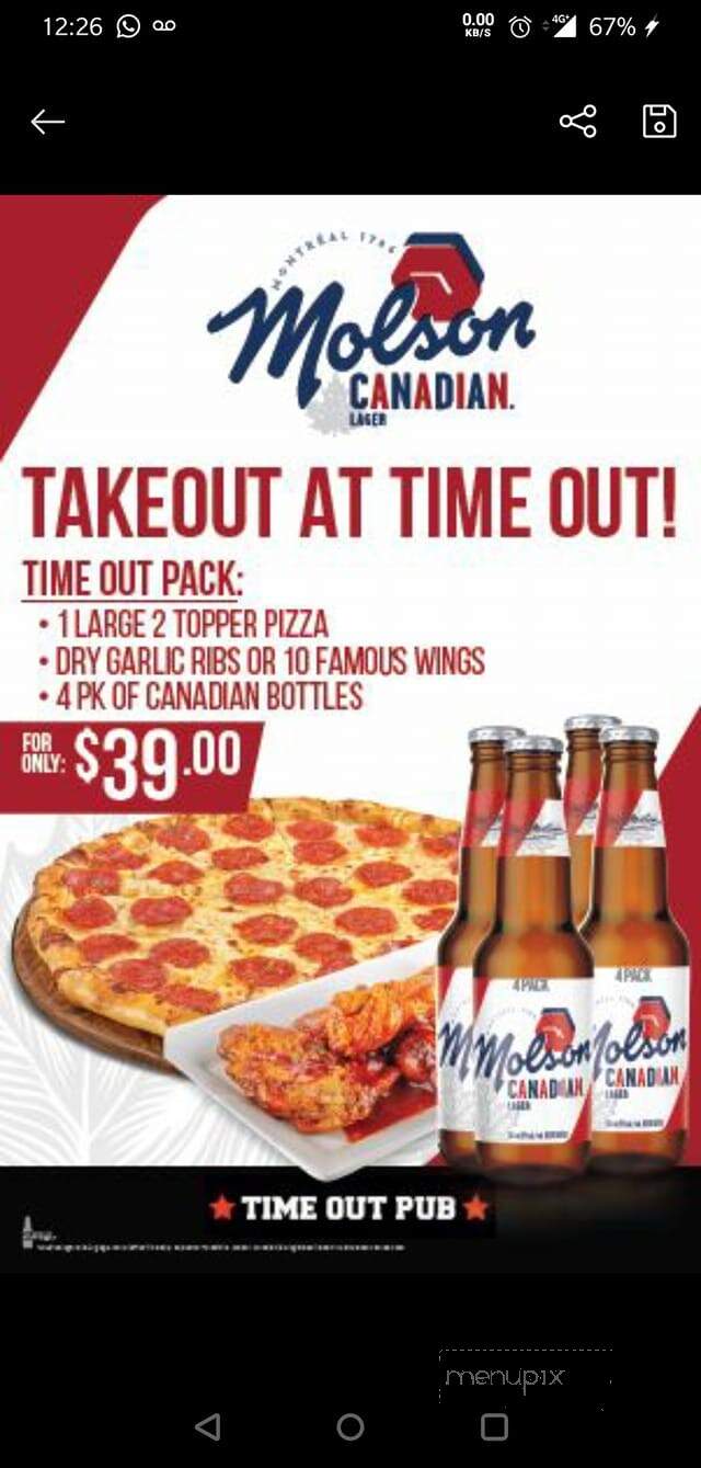 Time Out Pub - Edmonton, AB menu_pic