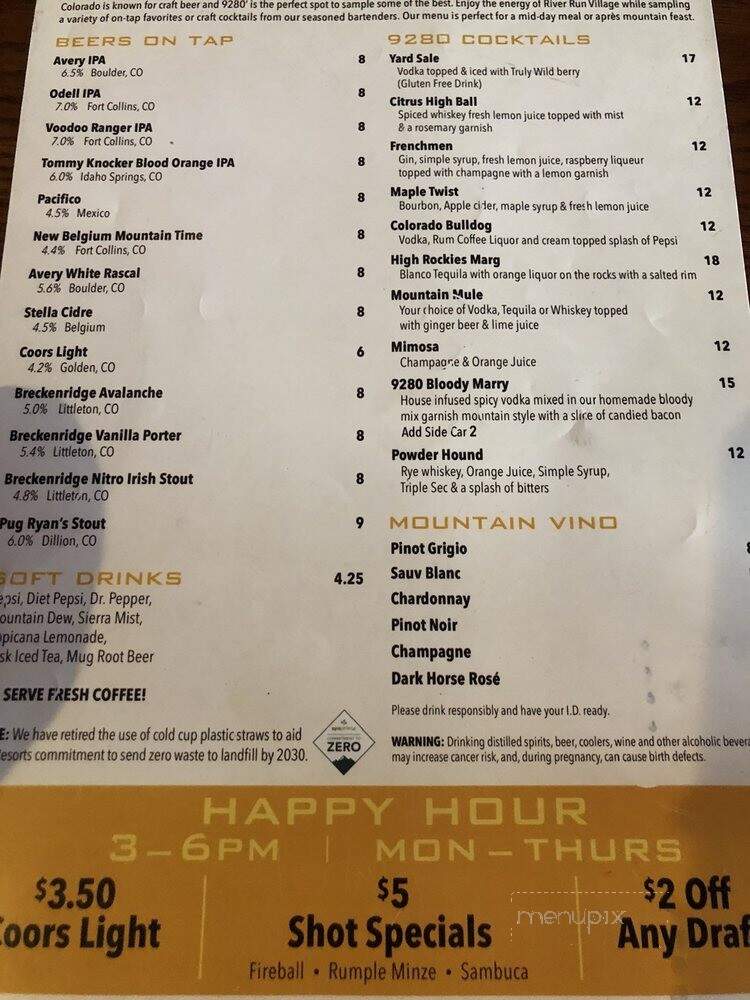 9280' Tap House - Keystone, CO menu_pic