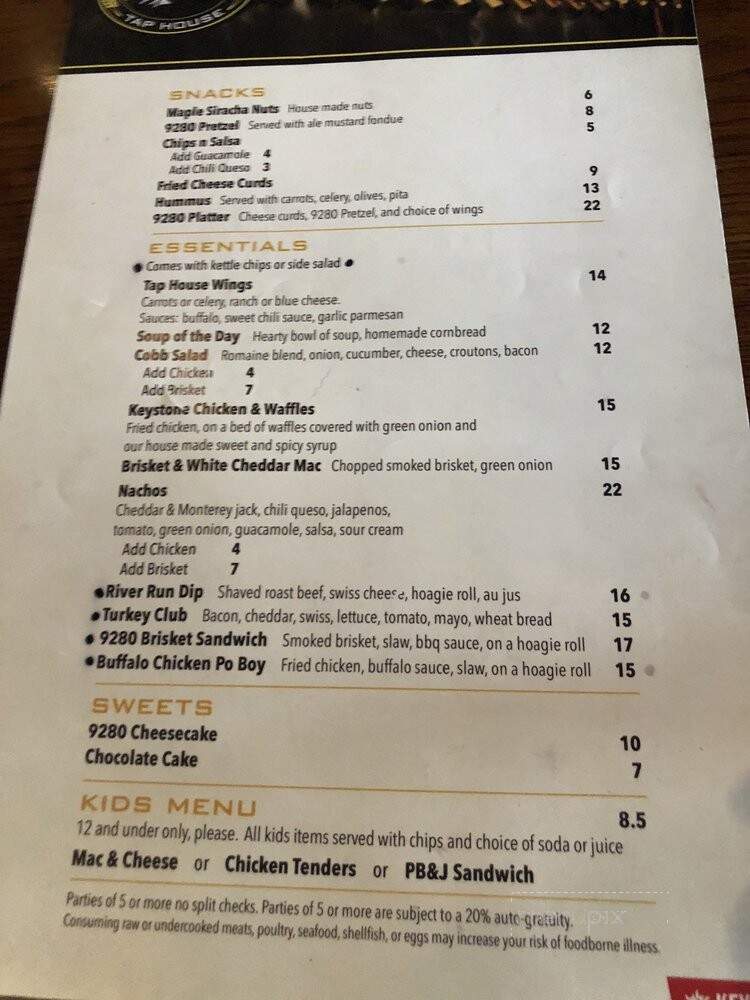 9280' Tap House - Keystone, CO menu_pic