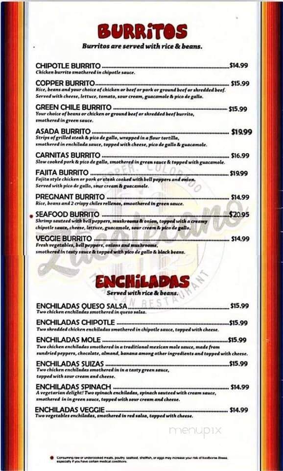 El Zacatecano - Copper Mountain, CO menu_pic