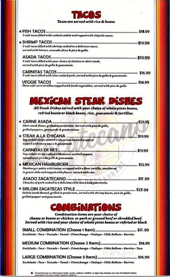 El Zacatecano - Copper Mountain, CO menu_pic
