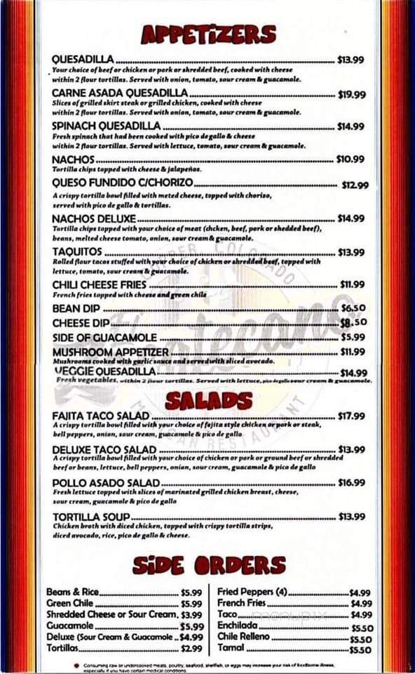 El Zacatecano - Copper Mountain, CO menu_pic