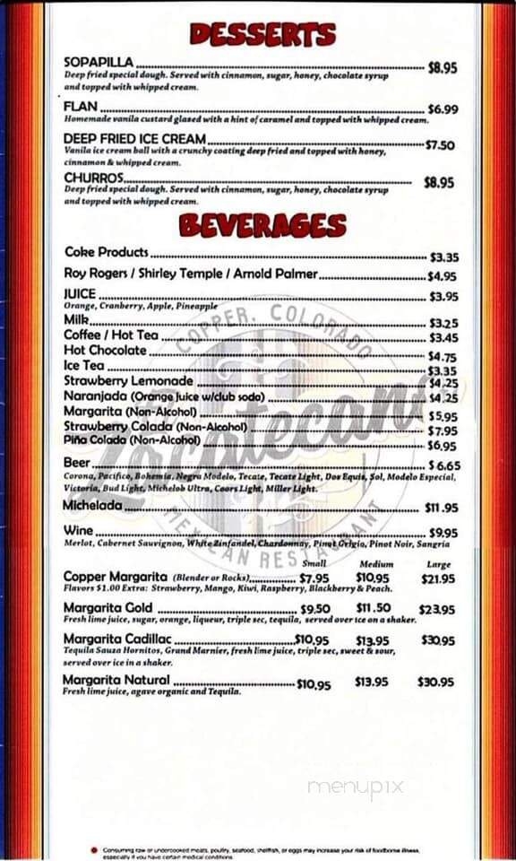 El Zacatecano - Copper Mountain, CO menu_pic