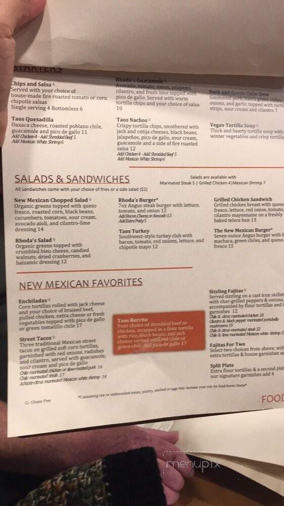 Rhoda's Restaurant - Taos Ski Valley, NM menu_pic