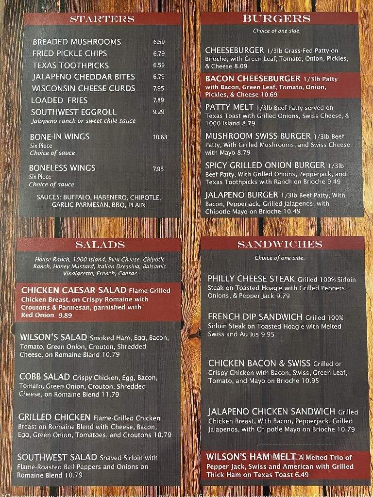 Wilson's Country Grill - Woodward, OK menu_pic