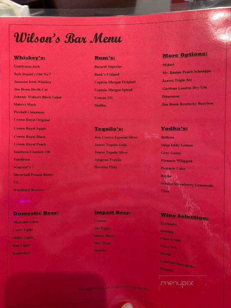 Wilson's Country Grill - Woodward, OK menu_pic