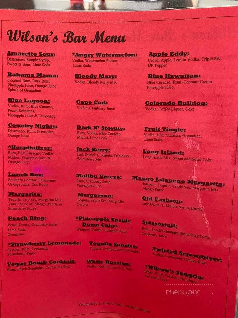 Wilson's Country Grill - Woodward, OK menu_pic