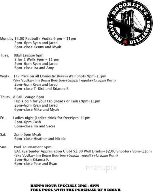 Brooklyn's Tavern and Billiards - Breckenridge, CO menu_pic