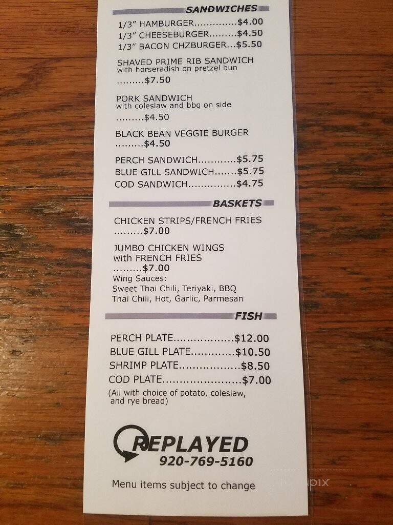 Replay - Manitowoc, WI menu_pic