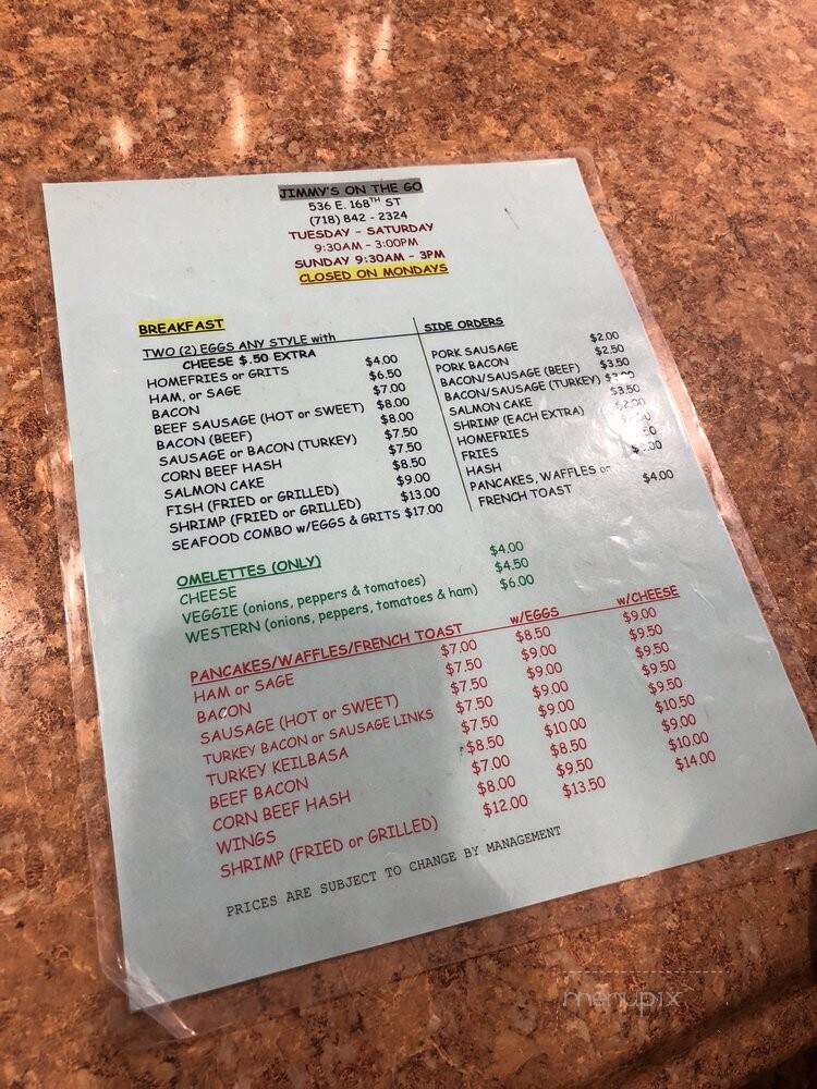 Jimmys On The Go - Bronx, NY menu_pic