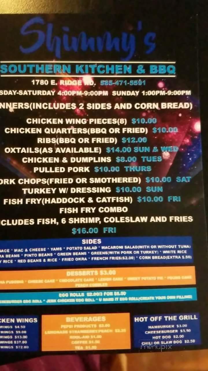 Shimmy's Southern Kitchen and BBQ - Rochester, NY menu_pic