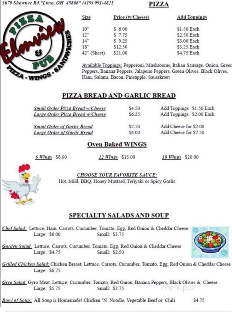 Elmview Pizza & Pub - Lima, OH menu_pic