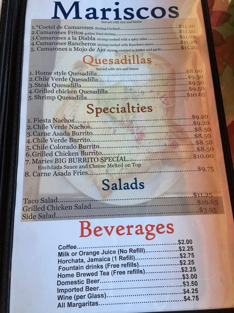 Marias Mexican Kitchen - Merced, CA menu_pic