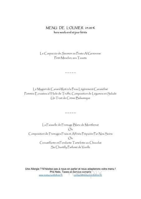 Restaurant L'Olivier - Granby, QC menu_pic