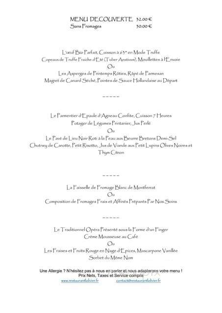Restaurant L'Olivier - Granby, QC menu_pic