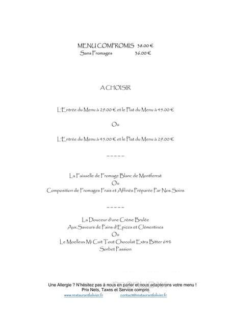Restaurant L'Olivier - Granby, QC menu_pic