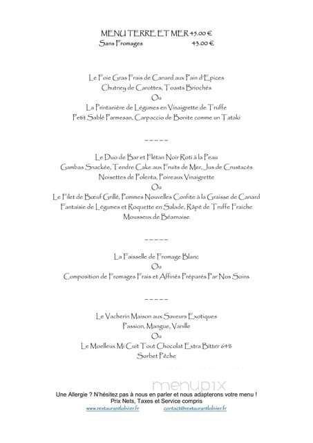 Restaurant L'Olivier - Granby, QC menu_pic