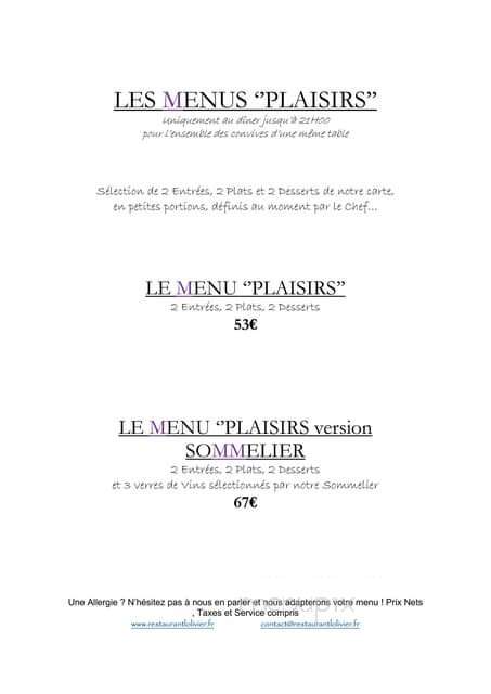 Restaurant L'Olivier - Granby, QC menu_pic