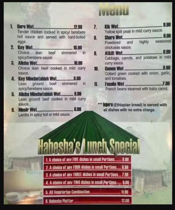 Habesha Restaurant - Ottawa, ON menu_pic