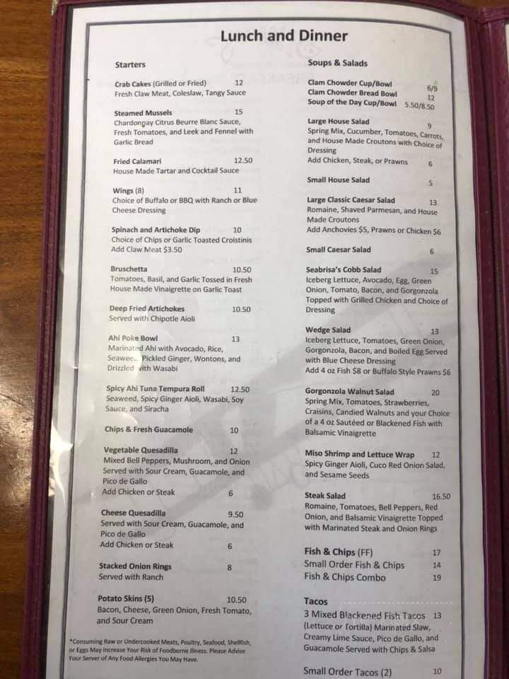 Seabrisa's Eatery - Hollister, CA menu_pic