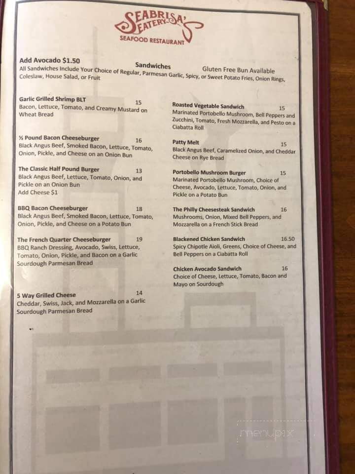 Seabrisa's Eatery - Hollister, CA menu_pic