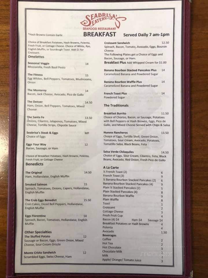 Seabrisa's Eatery - Hollister, CA menu_pic