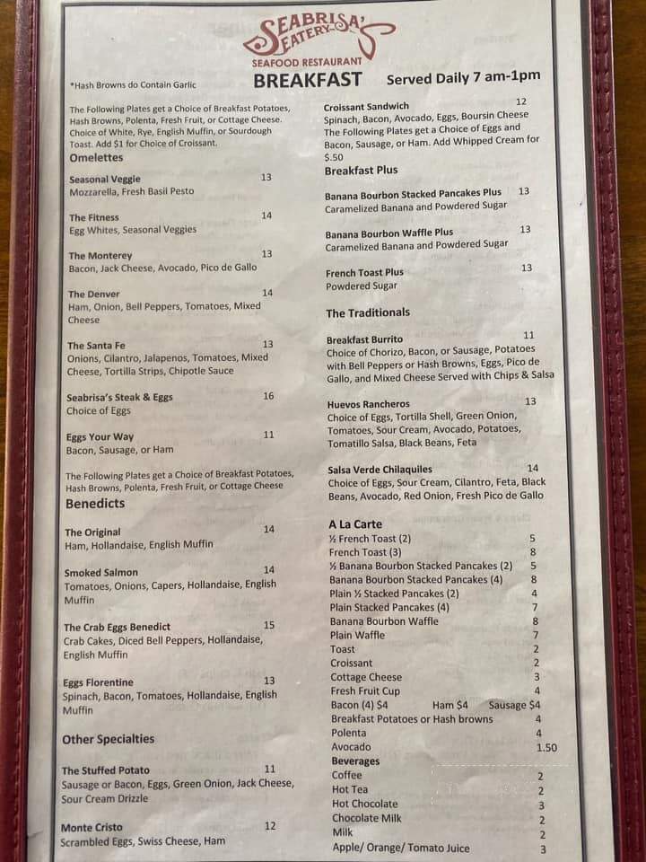 Seabrisa's Eatery - Hollister, CA menu_pic