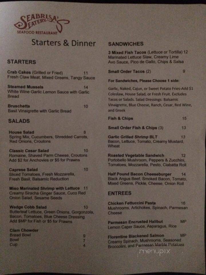 Seabrisa's Eatery - Hollister, CA menu_pic