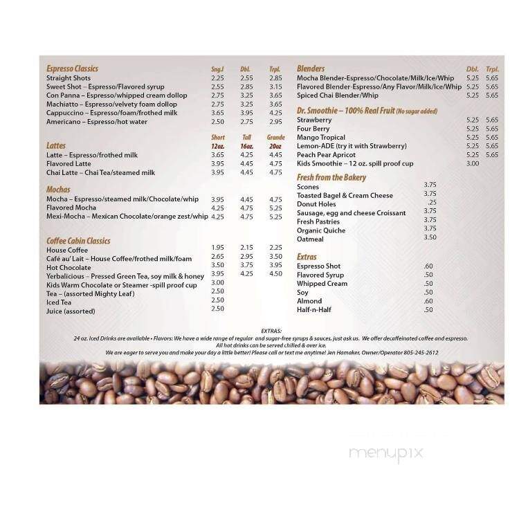 Coffee Cabin Drive-Thru - Buellton, CA menu_pic