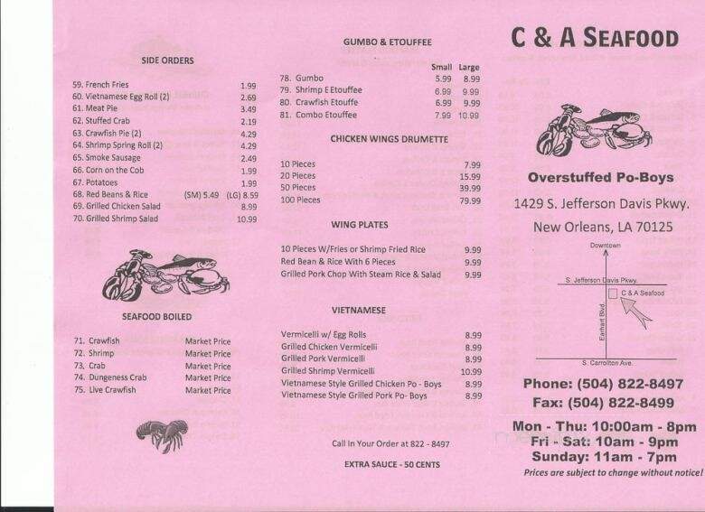 C A Seafood - New Orleans, LA menu_pic