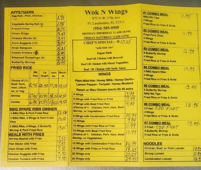Wok N Wings - Fort Lauderdale, FL menu_pic