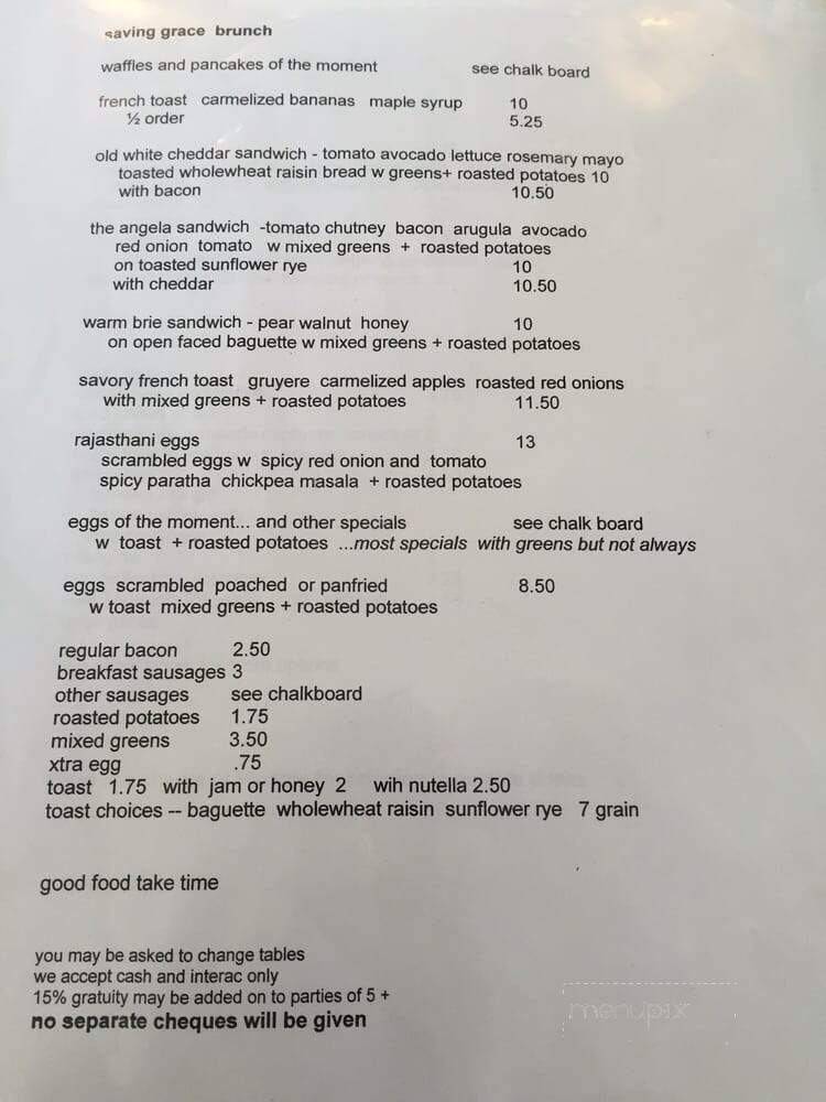 Saving Grace - Toronto, ON menu_pic