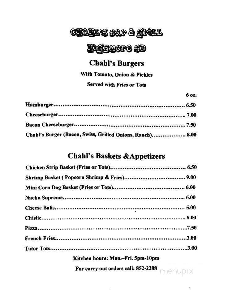 Chahal's Bar & Grill - Highmore, SD menu_pic
