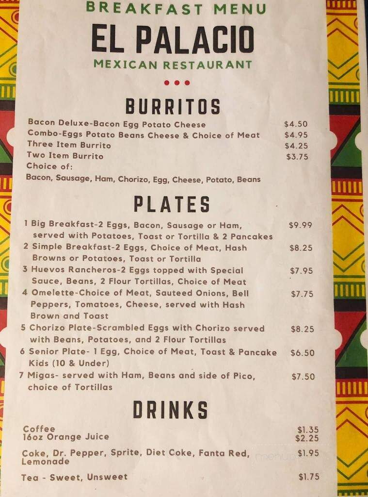 El Palacio - Brownfield, TX menu_pic